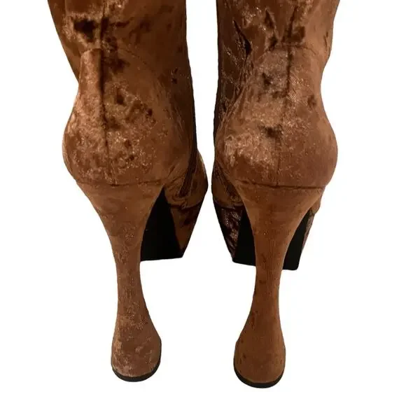 JEFFREY CAMPBELL Shego crushed velvet platform knee high boots NEW - Picture 11 of 16